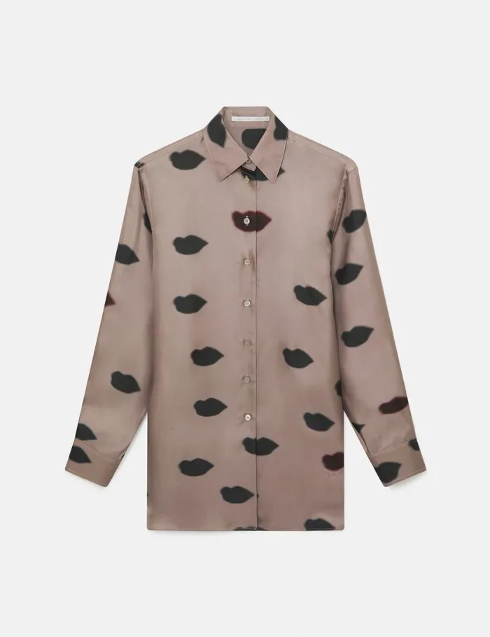 Women Oversized Lips Print Shirt Ashy Mauve Stella McCartney Shirts And Tops