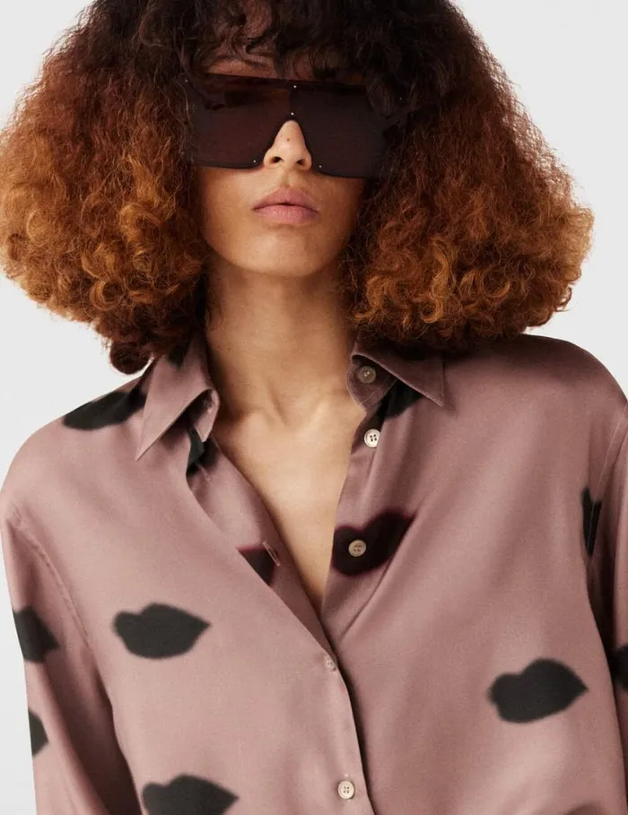 Women Oversized Lips Print Shirt Ashy Mauve Stella McCartney Shirts And Tops Women Oversized Lips Print Shirt Ashy Mauve Stella McCartney Shirts And Tops