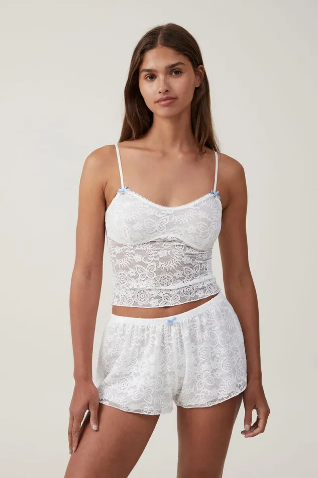 Women Pajamas Cotton On Enchanted Butterfly Lace Short Coconut Milk