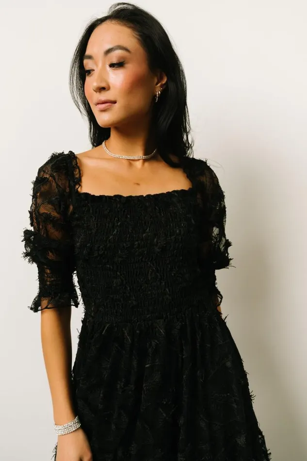 Women Paloma Smocked Feather Maxi Dress Black Baltic Born Maxi Dresses