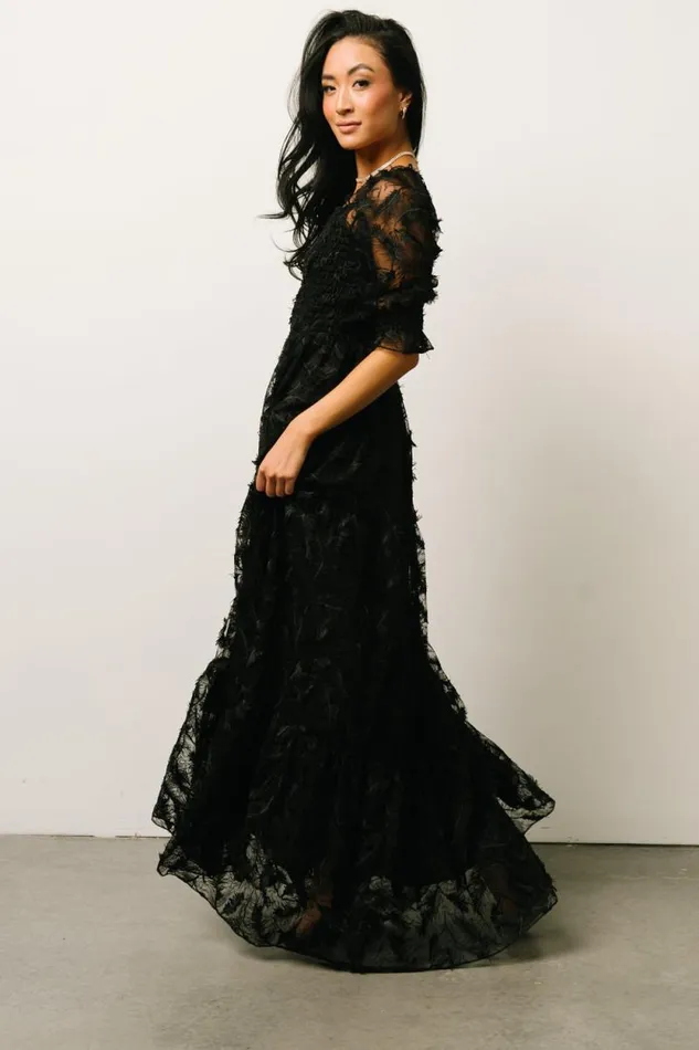 Women Paloma Smocked Feather Maxi Dress Black Baltic Born Maxi Dresses