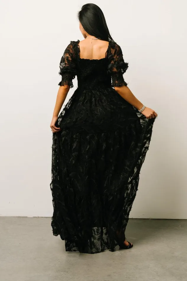 Women Paloma Smocked Feather Maxi Dress Black Baltic Born Maxi Dresses