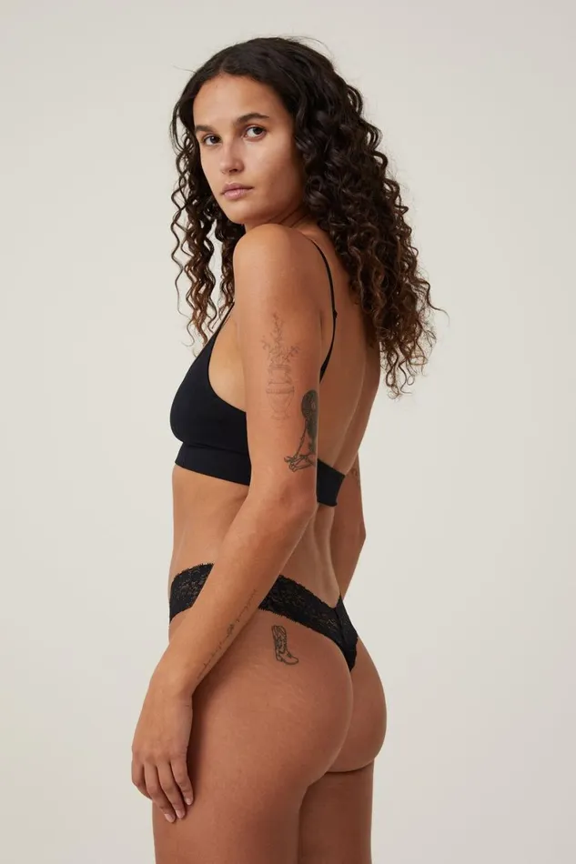 Women Panties Cotton On Everyday Lace Comfy Thong Black