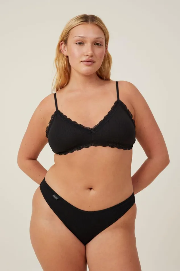 Women Panties Cotton On Organic Cotton Rib Cheeky Brief Black