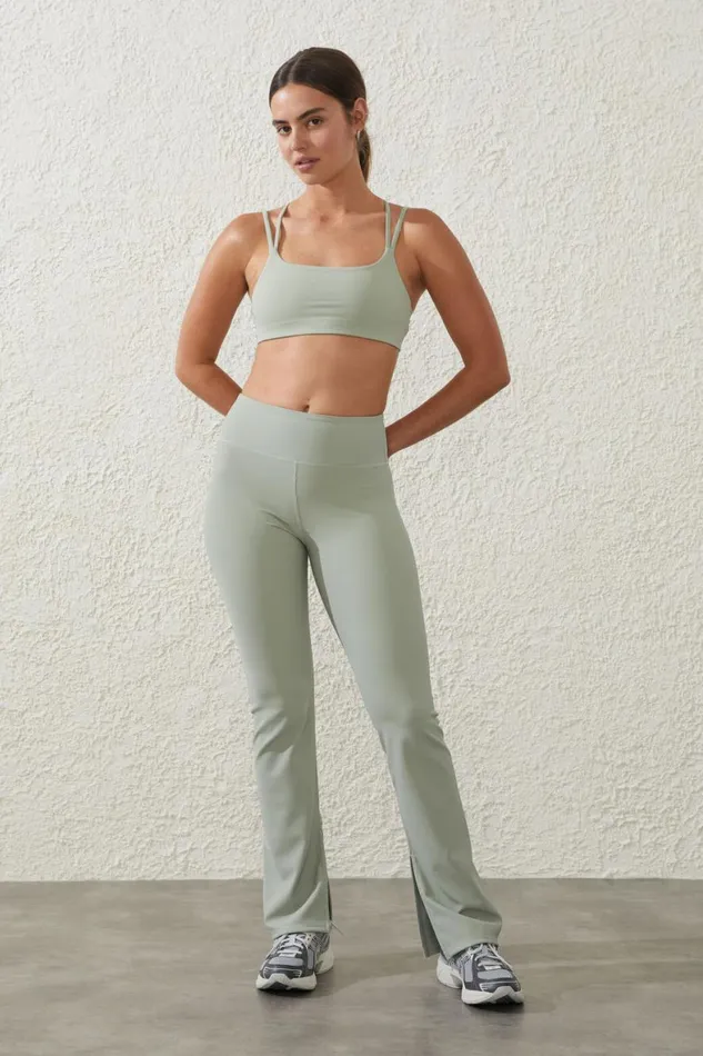 Women Pants Cotton On Active Rib Split Flare Tight Green Cloud