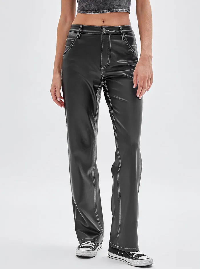Women Pants GUESS Guess Originals Black Faux Leather Carpenter Pants