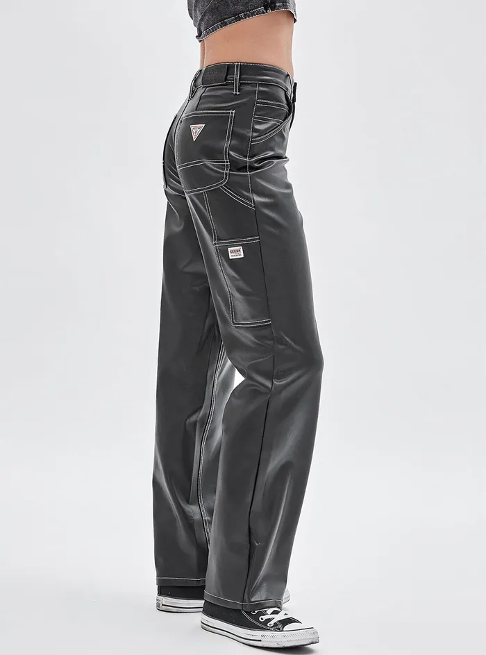Women Pants GUESS Guess Originals Black Faux Leather Carpenter Pants Women Pants GUESS Guess Originals Black Faux Leather Carpenter Pants