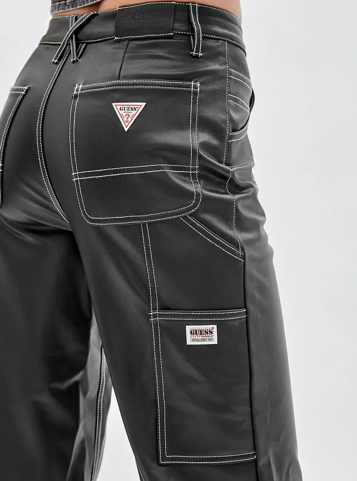 Women Pants GUESS Guess Originals Black Faux Leather Carpenter Pants Women Pants GUESS Guess Originals Black Faux Leather Carpenter Pants