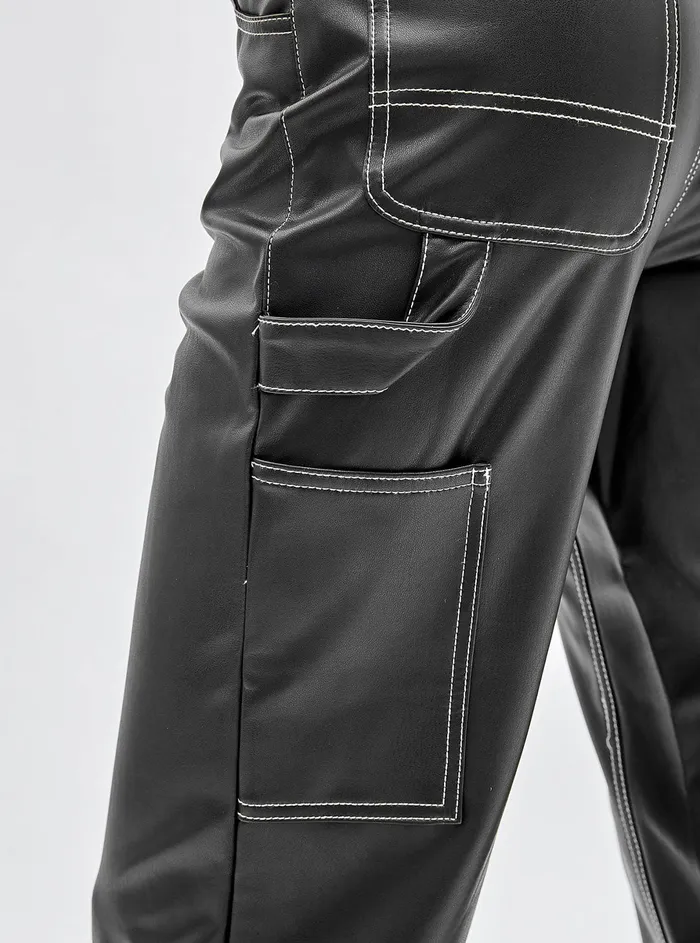 Women Pants GUESS Guess Originals Black Faux Leather Carpenter Pants Women Pants GUESS Guess Originals Black Faux Leather Carpenter Pants