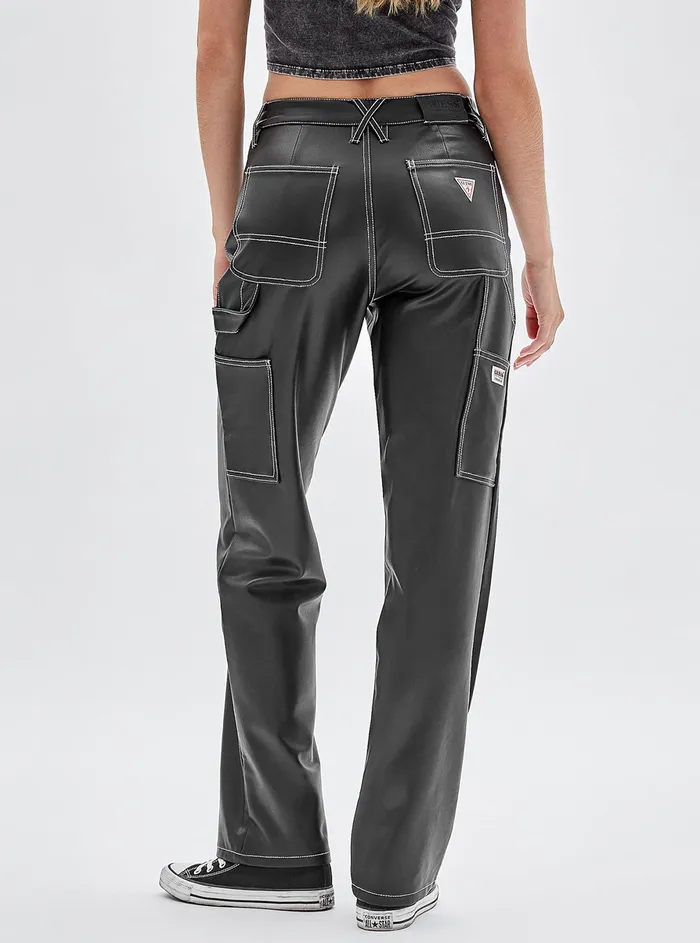 Women Pants GUESS Guess Originals Black Faux Leather Carpenter Pants Women Pants GUESS Guess Originals Black Faux Leather Carpenter Pants