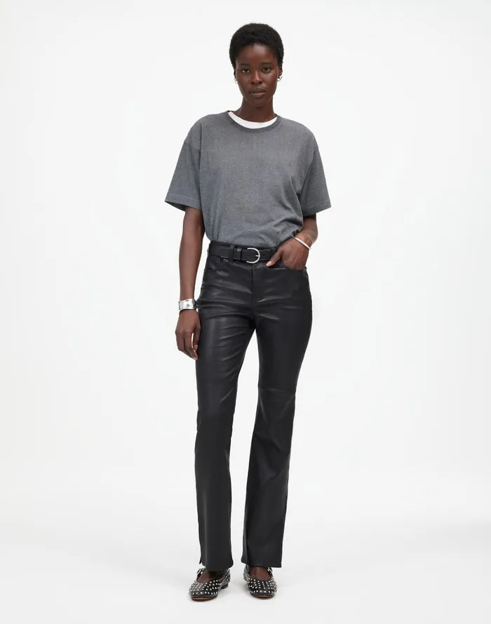 Women Pants Madewell Kick Out FullLength Pants In Leather True Black