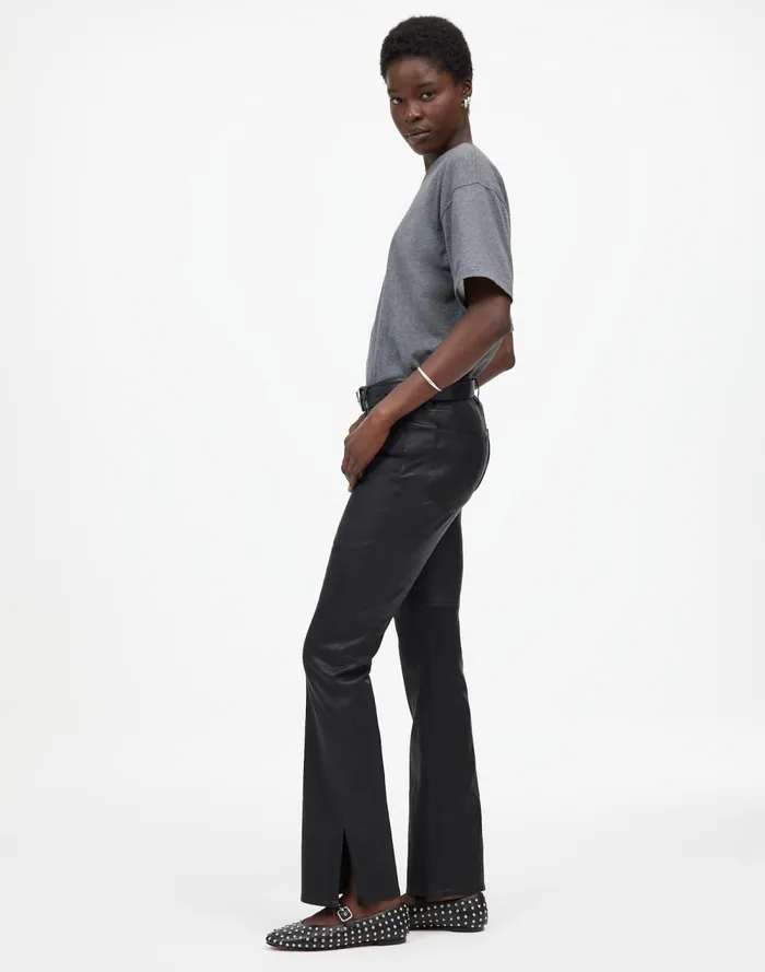 Women Pants Madewell Kick Out FullLength Pants In Leather True Black