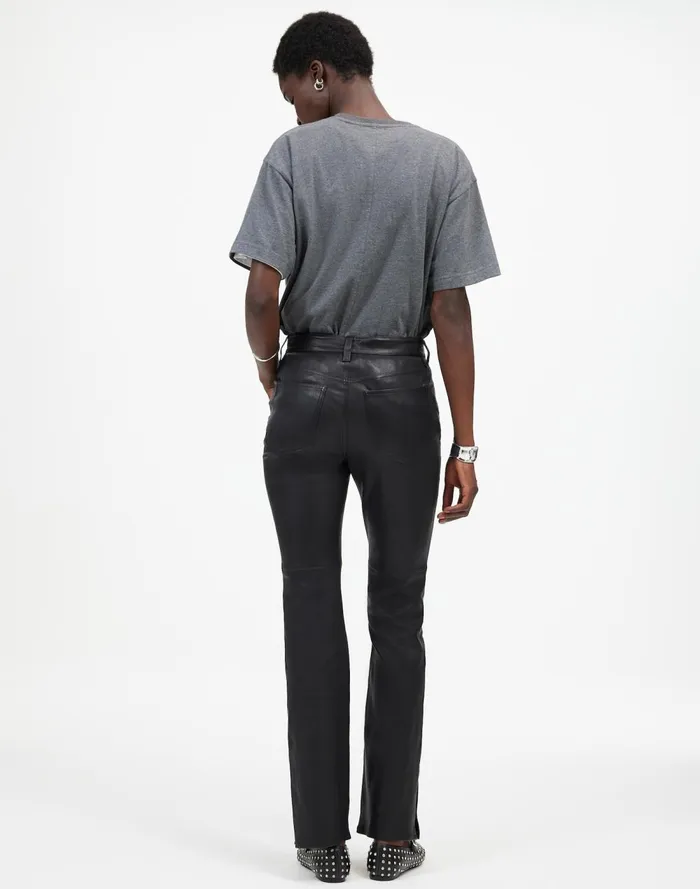 Women Pants Madewell Kick Out FullLength Pants In Leather True Black