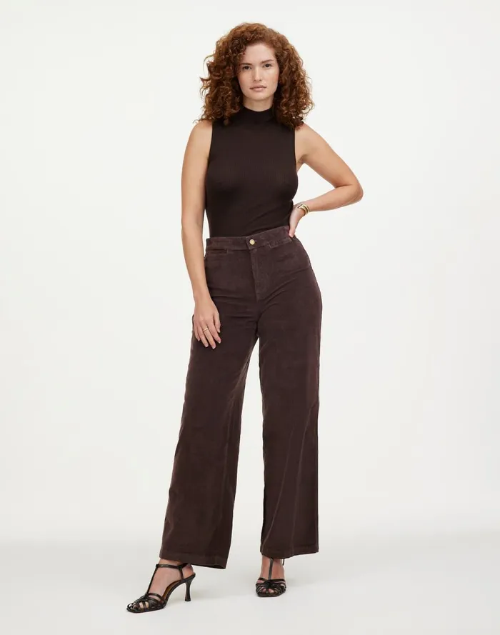Women Pants Madewell The Curvy Emmett WideLeg Pant In Corduroy Welt Pocket Edition Dark Carob