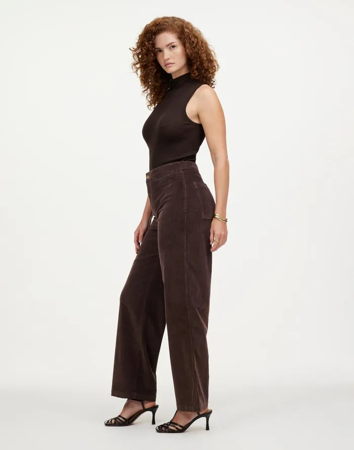 Women Pants Madewell The Curvy Emmett WideLeg Pant In Corduroy Welt Pocket Edition Dark Carob