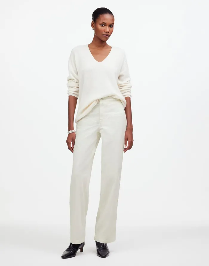 Women Pants Madewell The Emmett WideLeg Pant In Corduroy Welt Pocket Edition Winter White