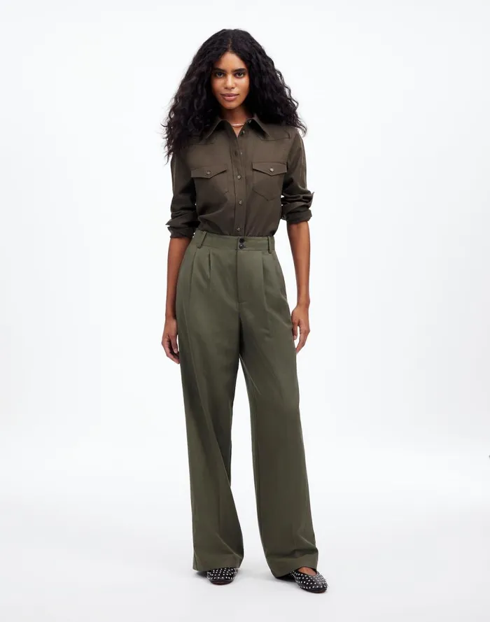Women Pants Madewell The Harlow WideLeg Pant In Drapey Twill Faded Ivy