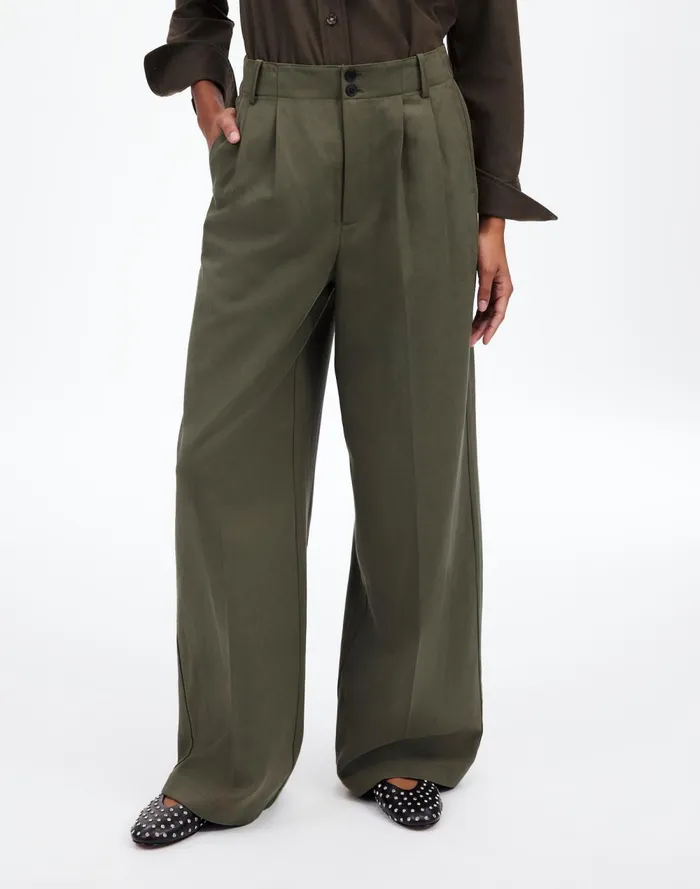 Women Pants Madewell The Harlow WideLeg Pant In Drapey Twill Faded Ivy