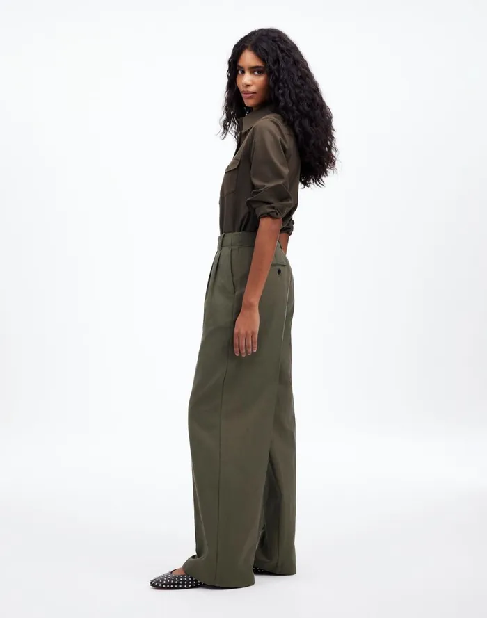 Women Pants Madewell The Harlow WideLeg Pant In Drapey Twill Faded Ivy