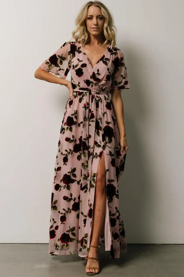 Women Parisian Velvet Maxi Dress Blush Rose Floral Baltic Born Maxi Dresses