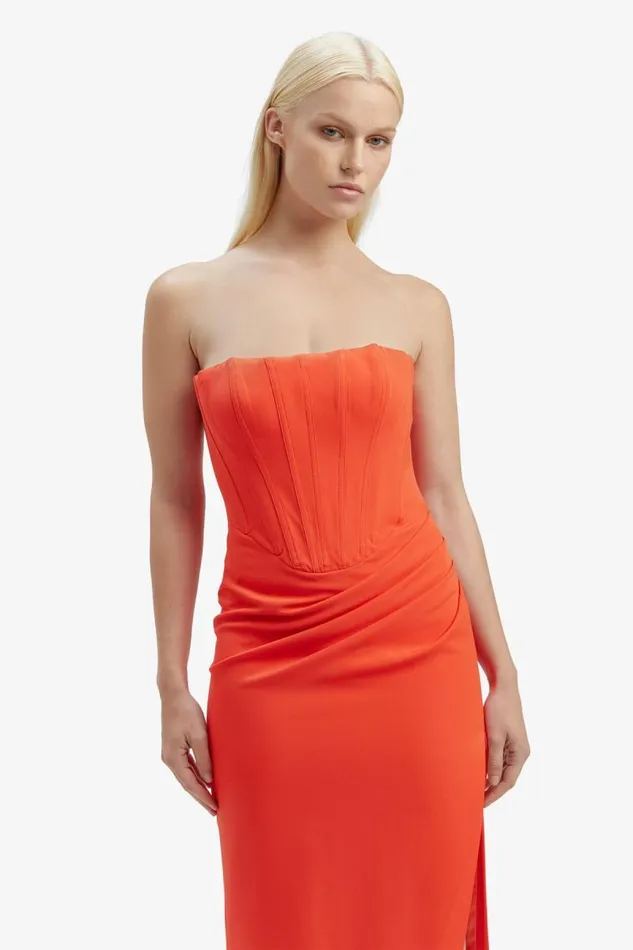 Women Party Dresses Bardot Saira Midi Dress In Orange Sorbet Orange Sorbet