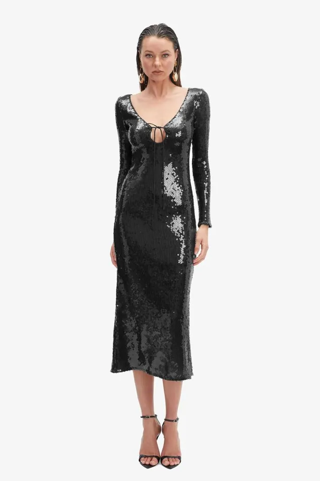 Women Party Dresses Bardot Verona Sequin Maxi Dress In Black Black Women Party Dresses Bardot Verona Sequin Maxi Dress In Black Black