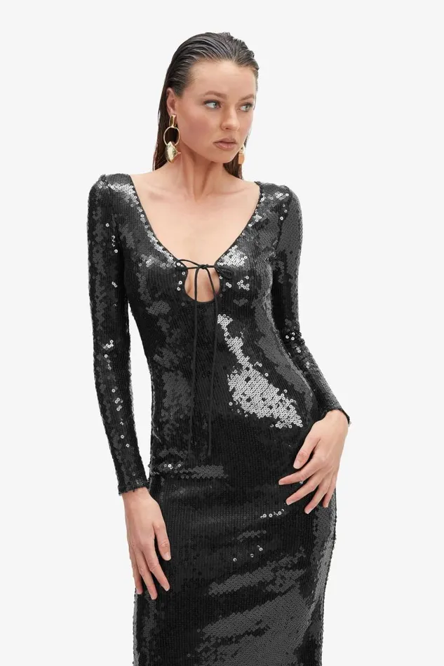 Women Party Dresses Bardot Verona Sequin Maxi Dress In Black Black Women Party Dresses Bardot Verona Sequin Maxi Dress In Black Black