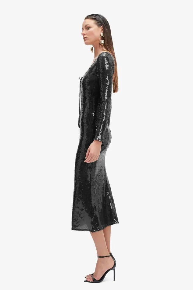 Women Party Dresses Bardot Verona Sequin Maxi Dress In Black Black Women Party Dresses Bardot Verona Sequin Maxi Dress In Black Black