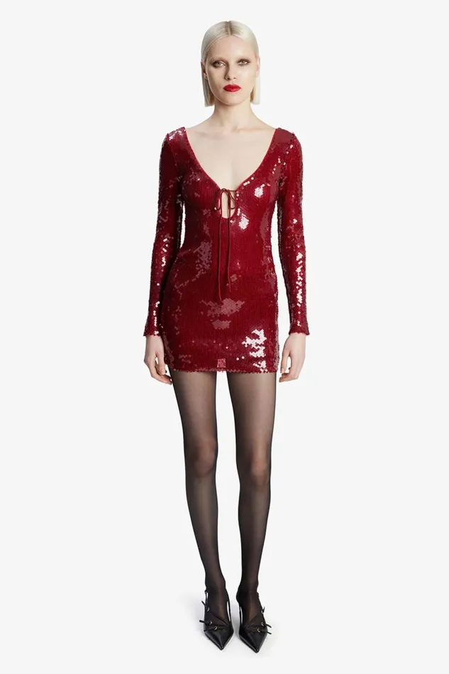 Women Party Dresses Bardot Verona Sequin Mini Dress In Deep Red Deep Red