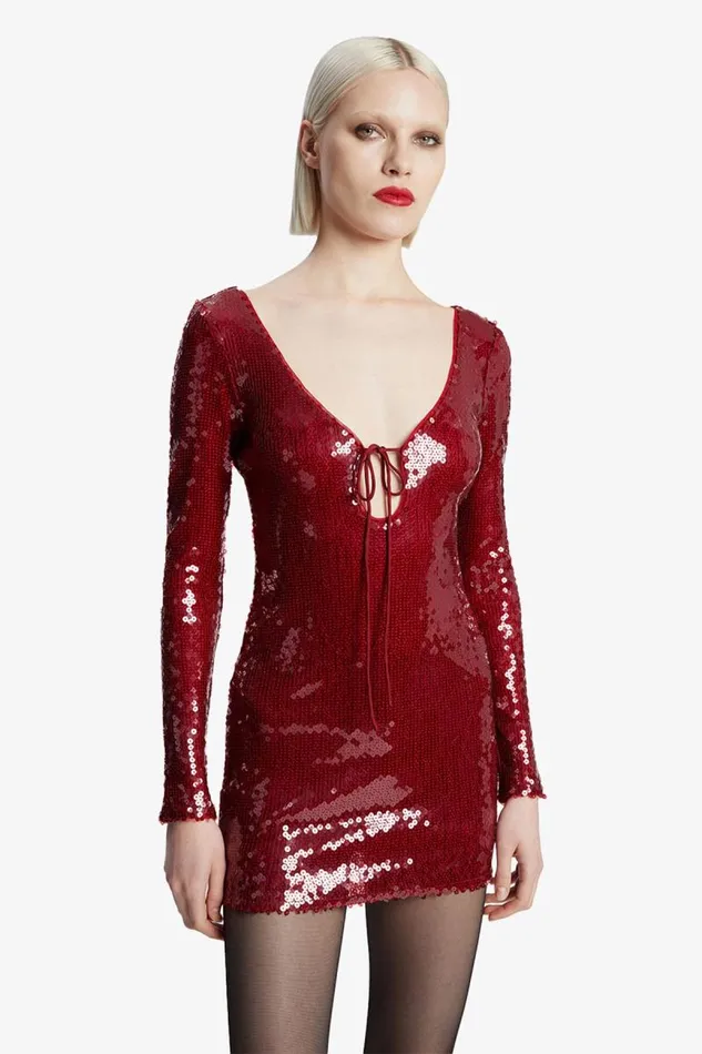 Women Party Dresses Bardot Verona Sequin Mini Dress In Deep Red Deep Red