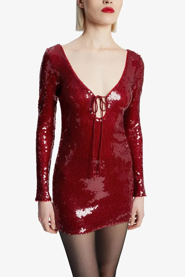 Women Party Dresses Bardot Verona Sequin Mini Dress In Deep Red Deep Red