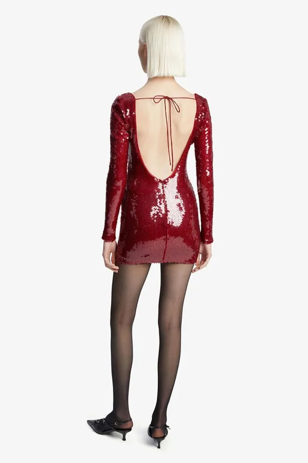 Women Party Dresses Bardot Verona Sequin Mini Dress In Deep Red Deep Red