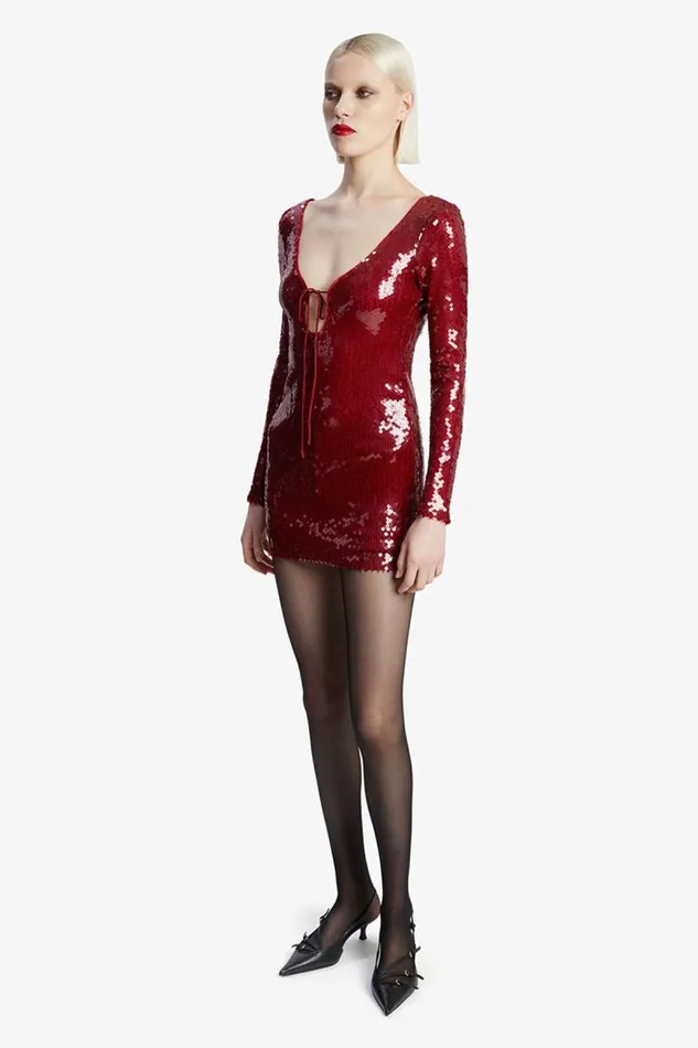 Women Party Dresses Bardot Verona Sequin Mini Dress In Deep Red Deep Red