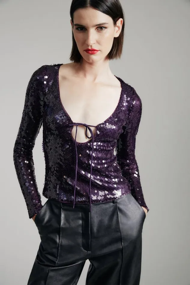 Women Party Dresses Bardot Verona Sequin Top In Purple Purple