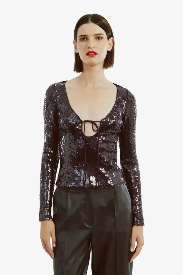 Women Party Dresses Bardot Verona Sequin Top In Purple Purple