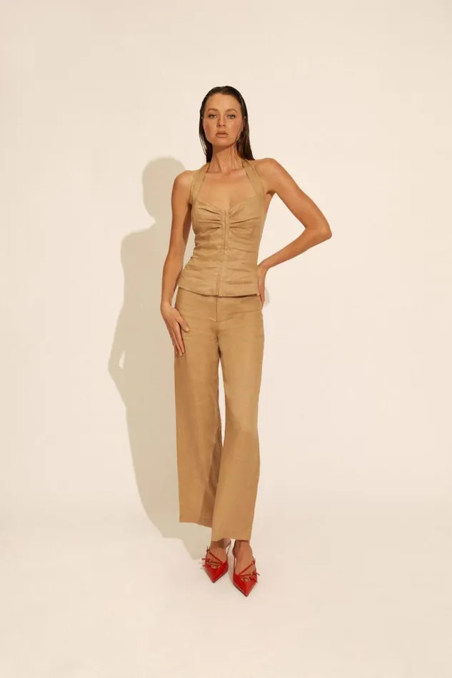 Women Party Tops Bardot Rixton Linen Halter Top In Latte Latte