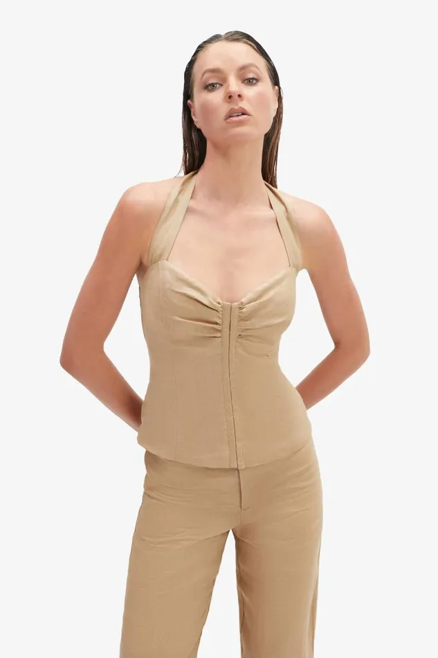 Women Party Tops Bardot Rixton Linen Halter Top In Latte Latte Women Party Tops Bardot Rixton Linen Halter Top In Latte Latte