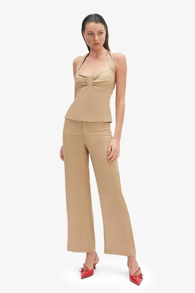 Women Party Tops Bardot Rixton Linen Halter Top In Latte Latte Women Party Tops Bardot Rixton Linen Halter Top In Latte Latte