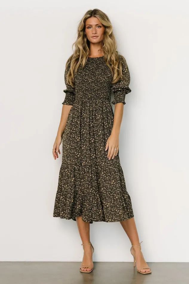 Women Pele Tiered Midi Dress Black Floral Baltic Born Midi Dresses