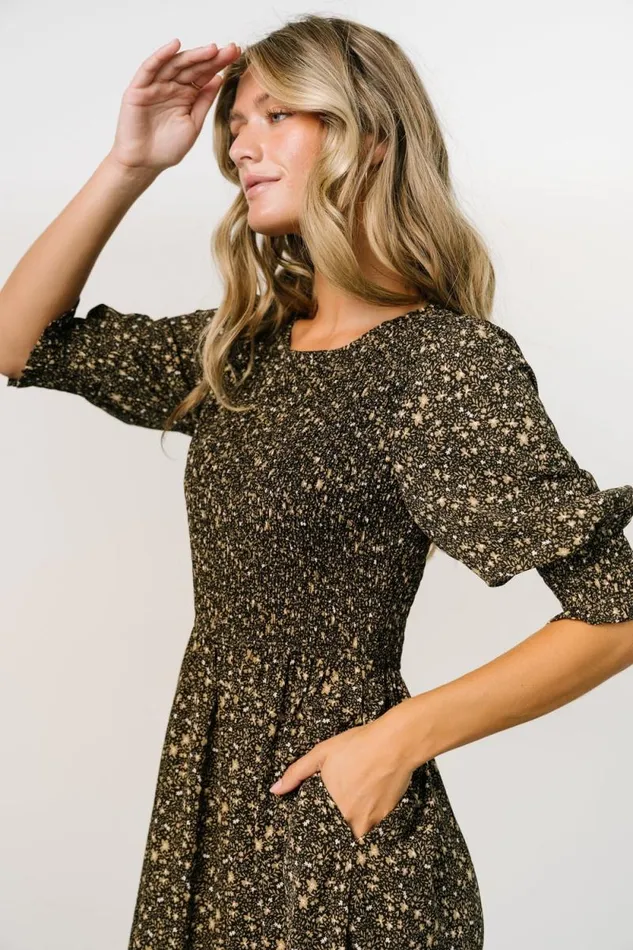 Women Pele Tiered Midi Dress Black Floral Baltic Born Midi Dresses Women Pele Tiered Midi Dress Black Floral Baltic Born Midi Dresses