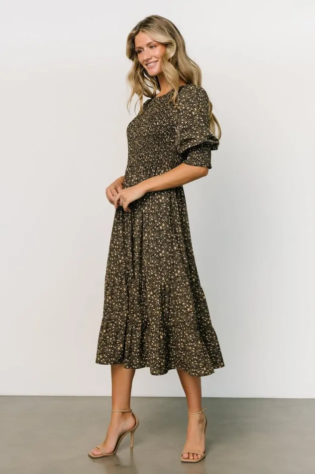 Women Pele Tiered Midi Dress Black Floral Baltic Born Midi Dresses Women Pele Tiered Midi Dress Black Floral Baltic Born Midi Dresses