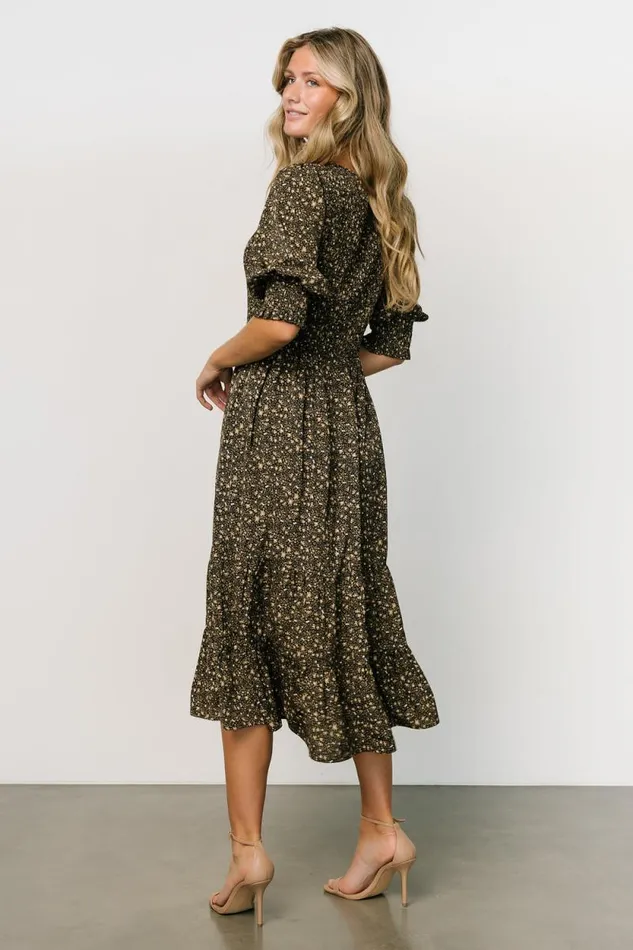 Women Pele Tiered Midi Dress Black Floral Baltic Born Midi Dresses Women Pele Tiered Midi Dress Black Floral Baltic Born Midi Dresses