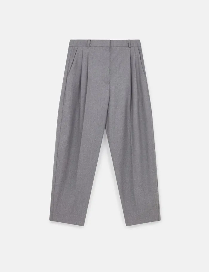 Women Pleated HighRise Wool Pants Light Grey Melange Stella McCartney Tailoring