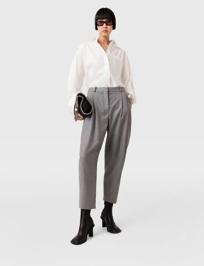 Women Pleated HighRise Wool Pants Light Grey Melange Stella McCartney Tailoring Women Pleated HighRise Wool Pants Light Grey Melange Stella McCartney Tailoring