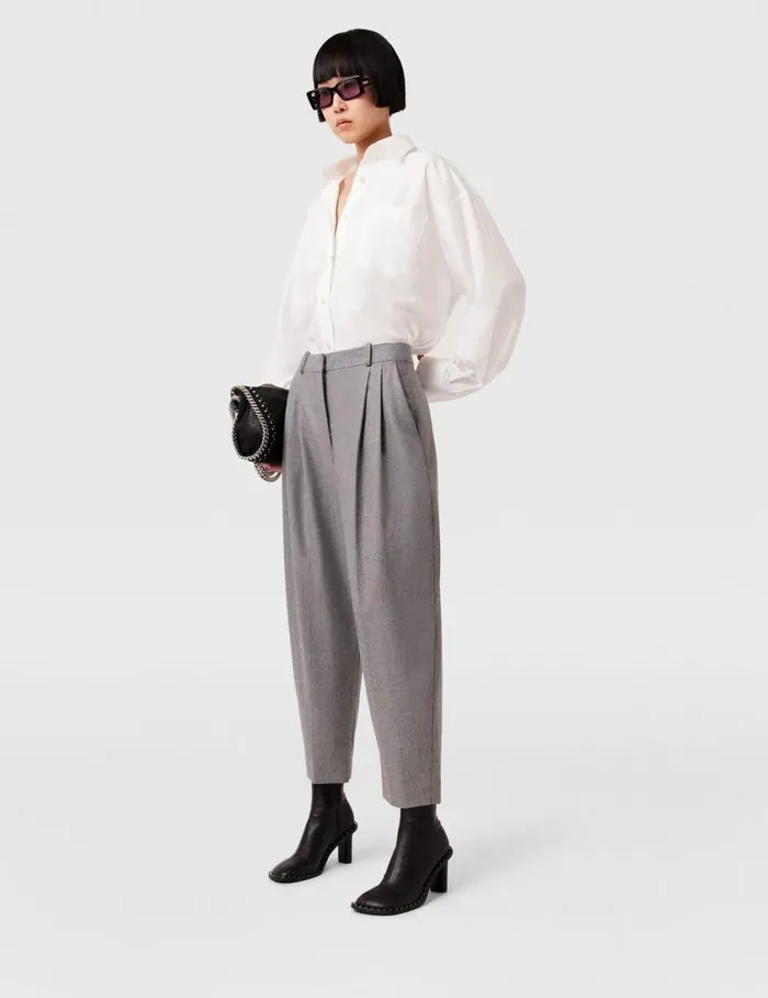 Women Pleated HighRise Wool Pants Light Grey Melange Stella McCartney Tailoring Women Pleated HighRise Wool Pants Light Grey Melange Stella McCartney Tailoring