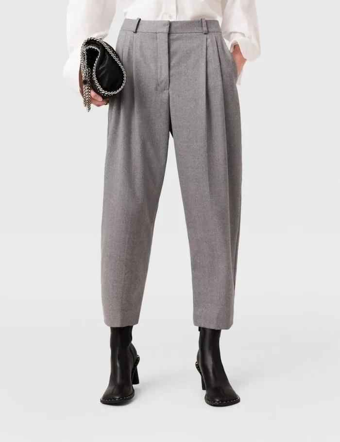 Women Pleated HighRise Wool Pants Light Grey Melange Stella McCartney Tailoring Women Pleated HighRise Wool Pants Light Grey Melange Stella McCartney Tailoring