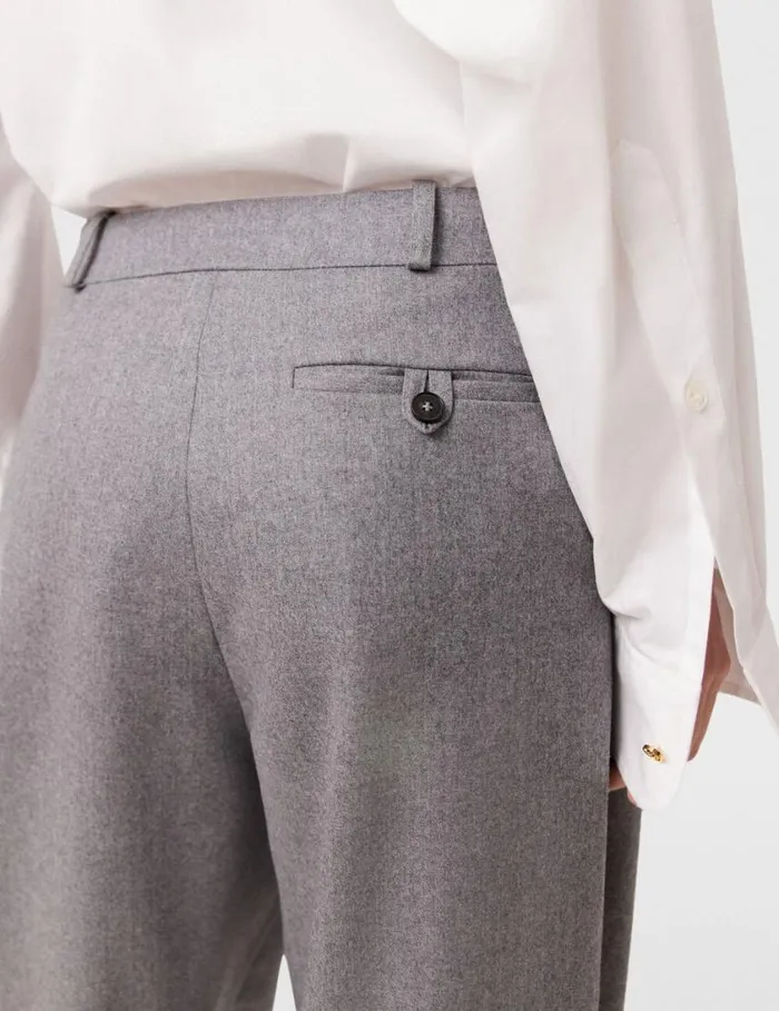 Women Pleated HighRise Wool Pants Light Grey Melange Stella McCartney Tailoring Women Pleated HighRise Wool Pants Light Grey Melange Stella McCartney Tailoring