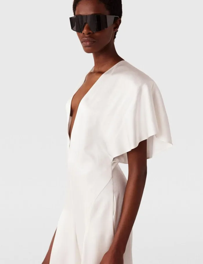 Women Plunge Neck LegSlit Jumpsuit White Stella McCartney Dresses Women Plunge Neck LegSlit Jumpsuit White Stella McCartney Dresses
