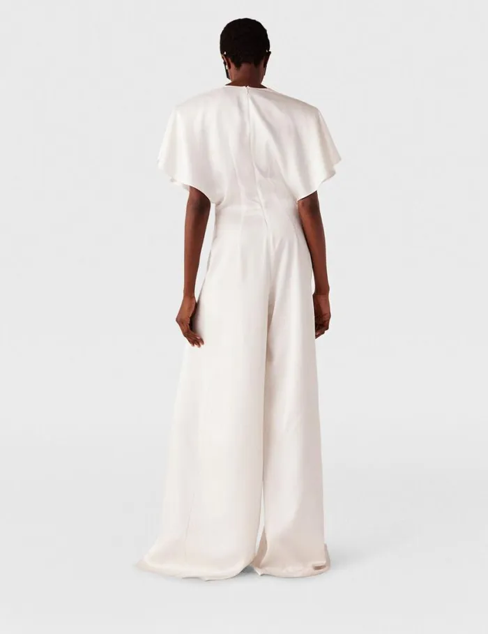 Women Plunge Neck LegSlit Jumpsuit White Stella McCartney Dresses Women Plunge Neck LegSlit Jumpsuit White Stella McCartney Dresses