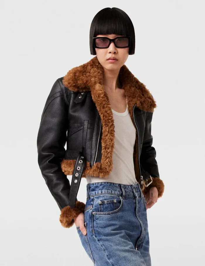 Women Plush Teddy Cropped Biker Jacket Midnight Black Stella McCartney Coats And Jackets Women Plush Teddy Cropped Biker Jacket Midnight Black Stella McCartney Coats And Jackets